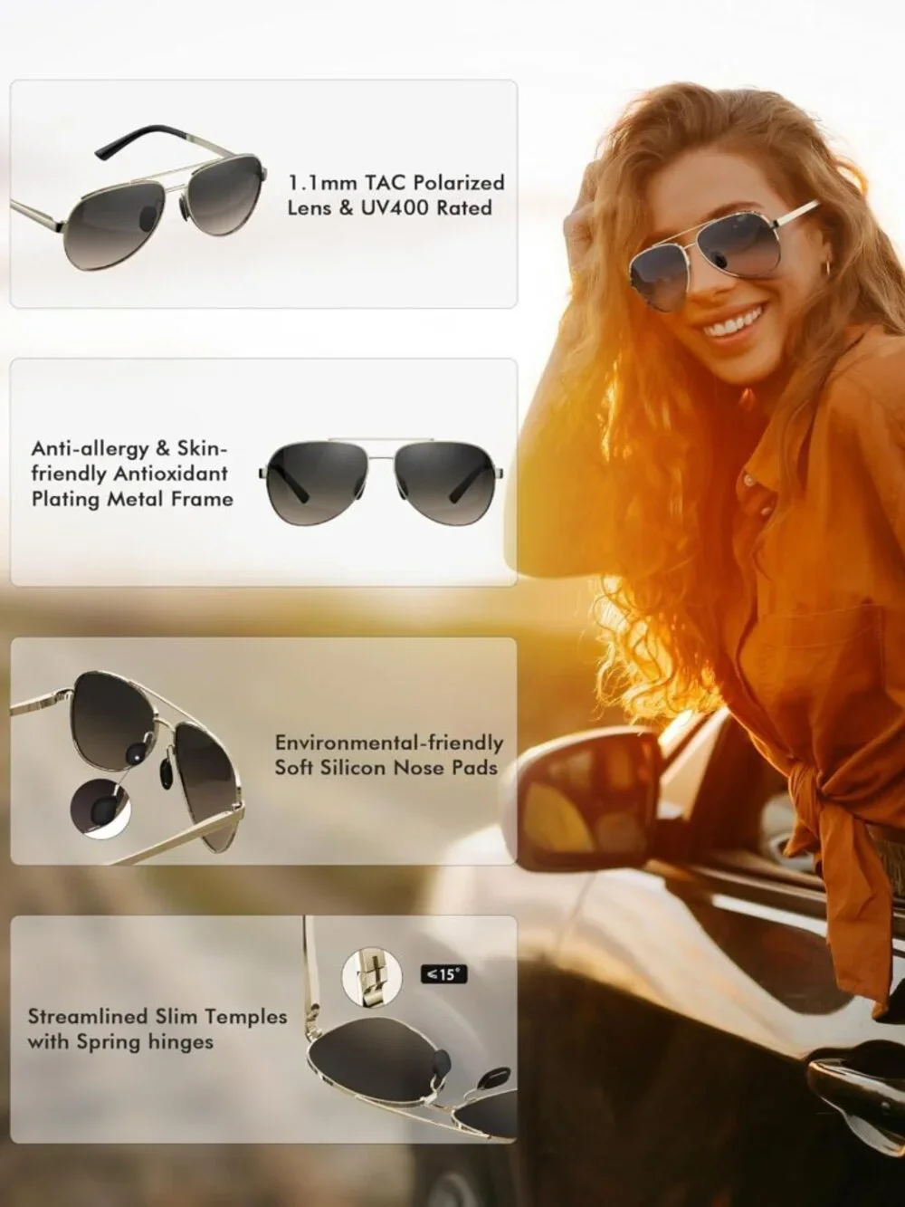 Polarized Aviator Sunglasses for Men & Women | UV400, Lightweight